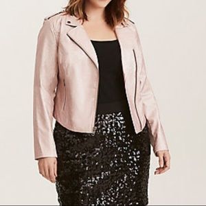 Torrid rose gold cropped faux moto leather jacket